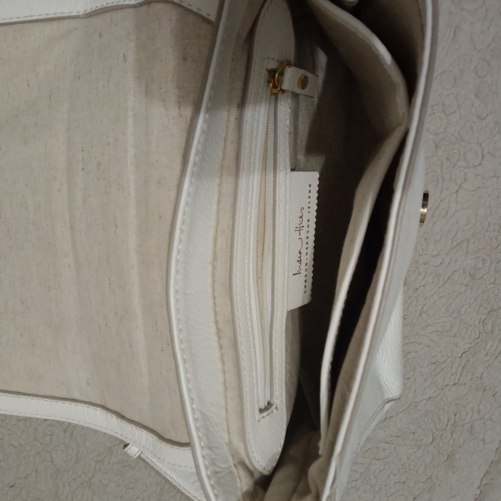 India Hicks White Leather Shoulder Bag with Gold Plate - Picture 7 of 7